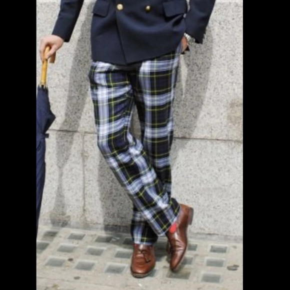 Vintage LL Bean Plaid Tartan Trousers Blue Green White 70s 80s unisex size m - Picture 2 of 14